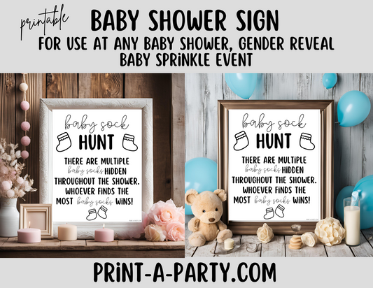 BABY SOCK HUNT Sign Printable - Fun Baby Shower Game for Gender Reveals, Sprinkles and Adoption Celebrations