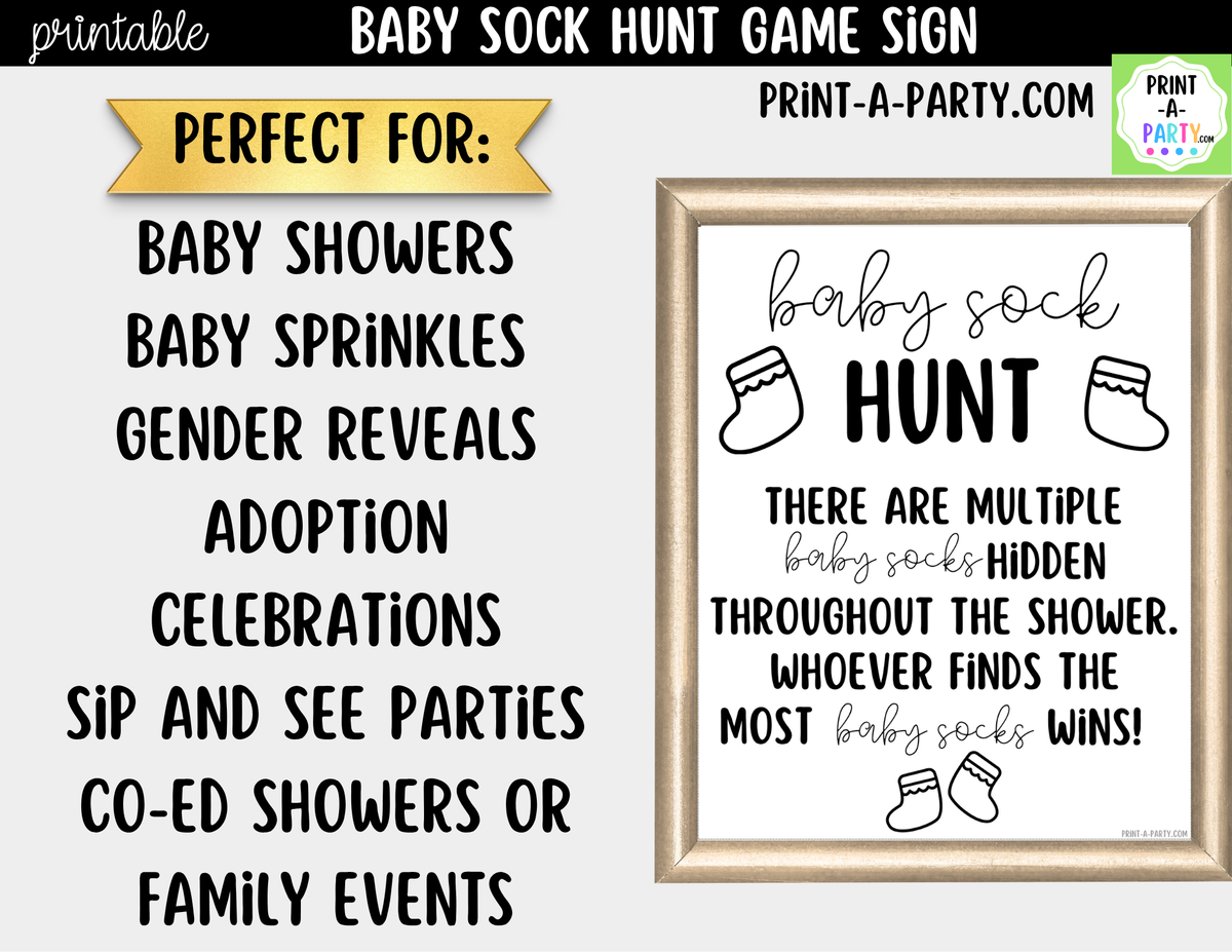 Baby Sock Hunt Game Printable Sign - Baby Shower Party Game