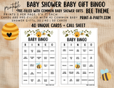 BINGO GAME BABY GIFTS - BEE THEME | Baby Gift Bingo | Pre-filled Baby Shower Gift Bingo Cards - Bee Theme | Baby Shower Gift Bingo Game - Bee | As Sweet As Can Bee | Mommy to Bee
