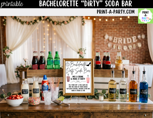 Bachelorette "Dirty" Soda Bar Kit - Printable Sign (8x10), Recipe Tent Cards (12 recipes!) + Shopping list