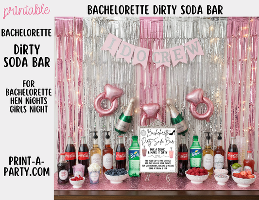 SODA BAR - Printable Bachelorette "Dirty" Soda Bar Kit - Cheeky Sign & Recipe Tent Cards (12 recipes!) for Hen Parties, Girls Night