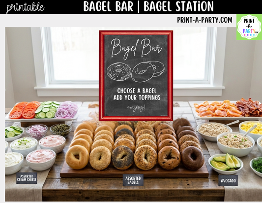 Bagel Bar Sign (8x10) & Topping Tent Cards - Printable Brunch Decor