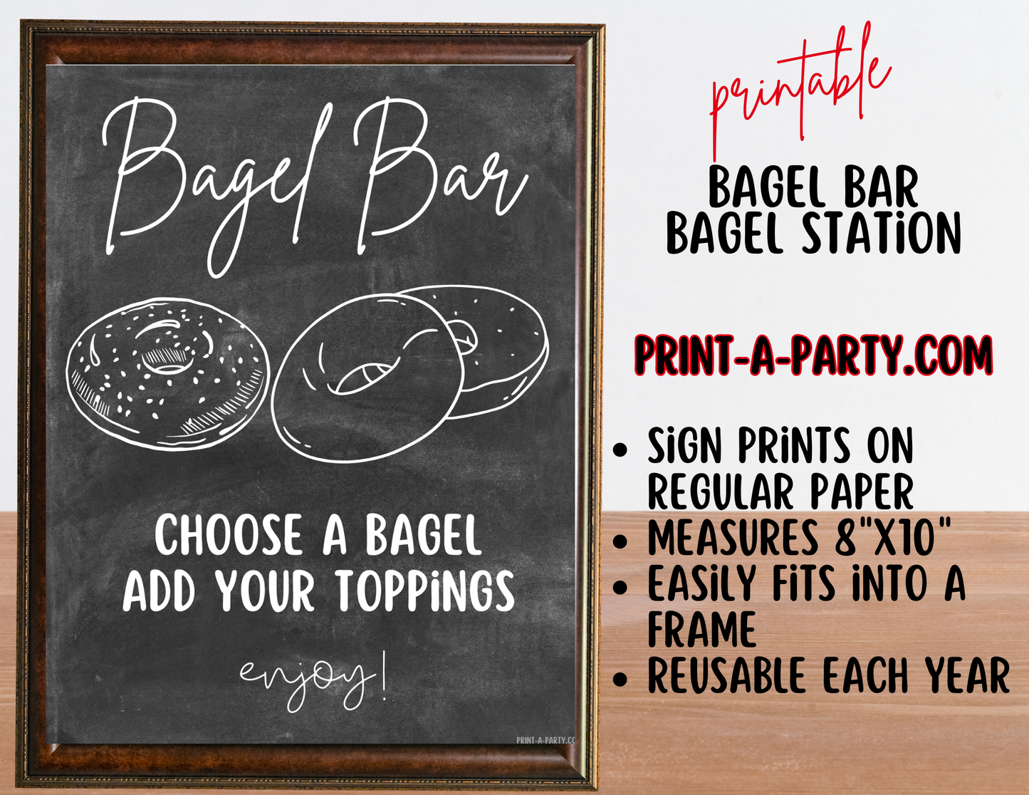 BAGEL BAR Sign and Toppings Labels Printable in Chalkboard – Brunch Decor for Bridal Showers, Baby Showers, Slumber Parties, Brunch & more