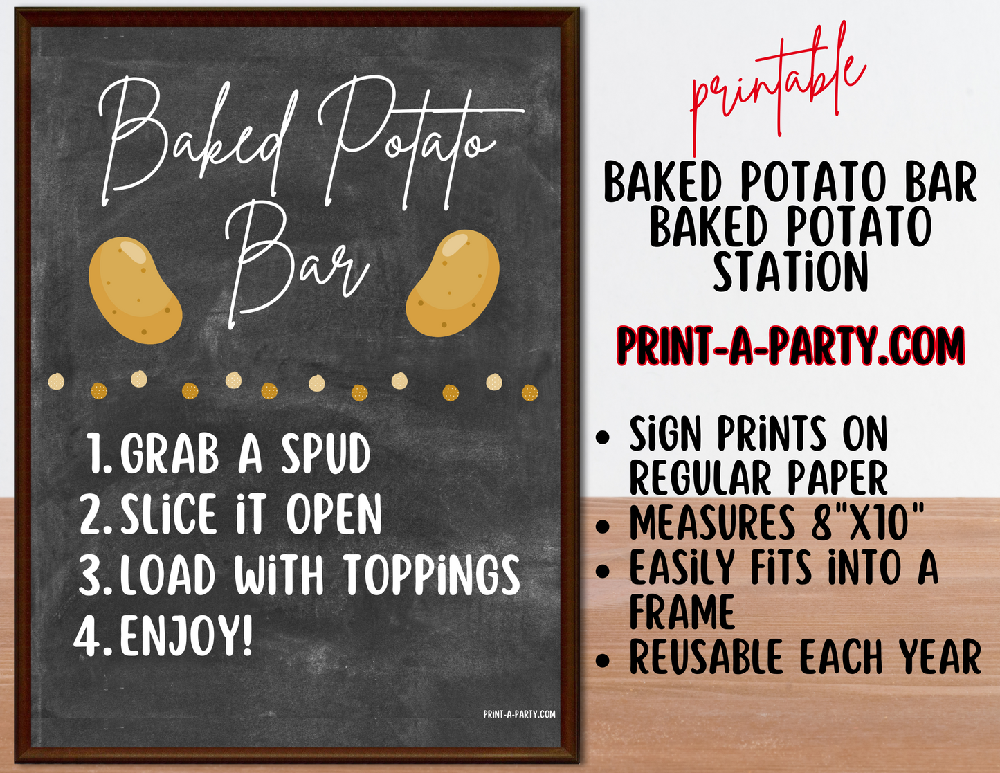 BAKED POTATO BAR Station Chalkboard Printable Sign & Food Labels - Perfect for Birthdays, Buffets, Showers, Parties, or Holidays