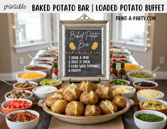 Baked Potato Bar Sign (8x10) & Topping Tent Cards - Printable Food Station for Parties, Showers, Events, Holidays