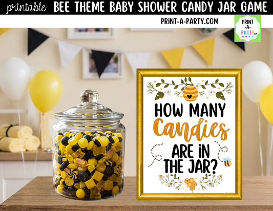 Bee-themed Candy Jar Guessing Game Printable Sign (8x10) + Guessing Cards - Baby Event