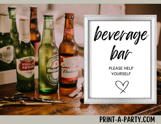 BEVERAGE BAR - PLEASE HELP YOURSELF - Printable Sign for weddings, showers, engagement parties or bachelorette