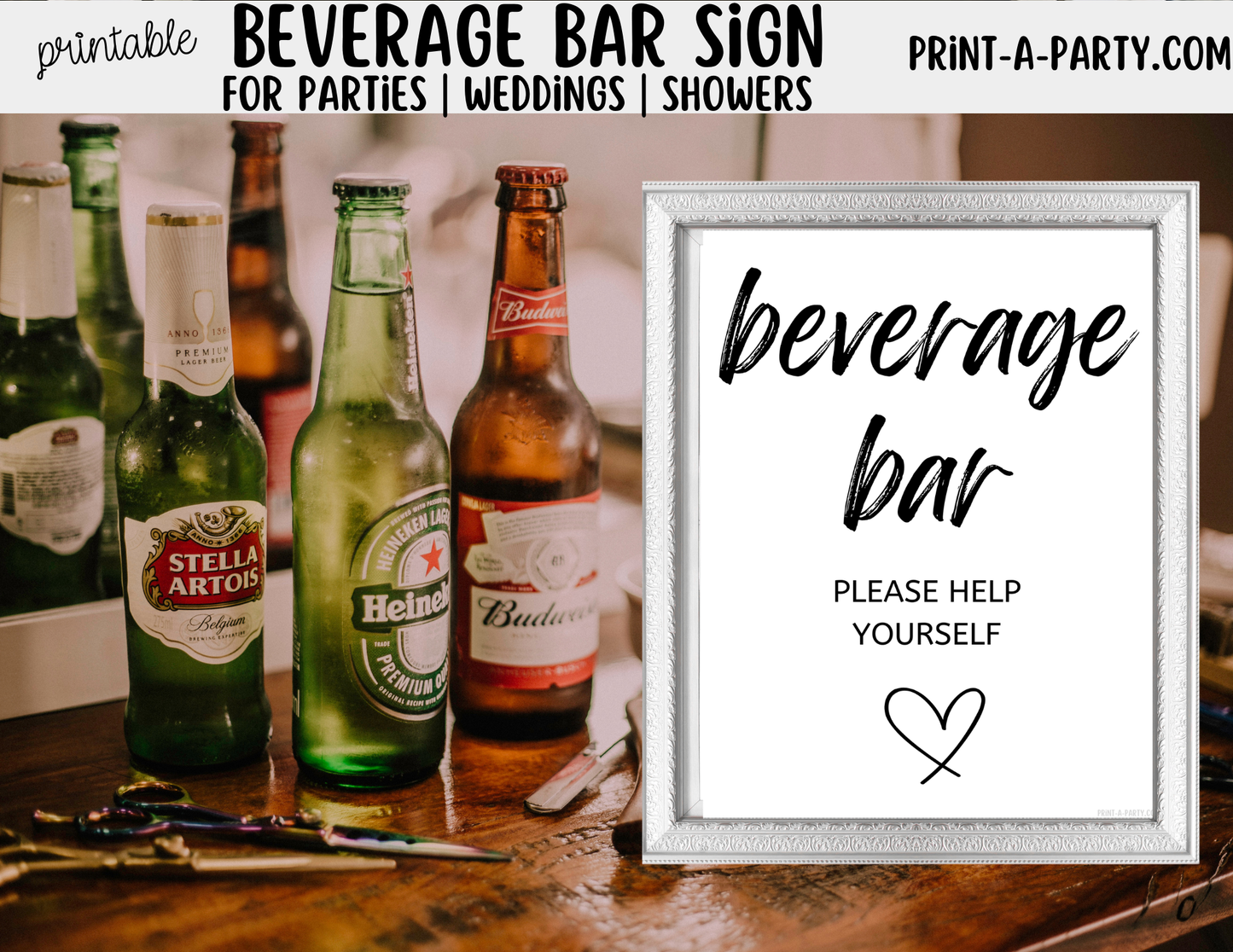 Printable Beverage Bar Sign (8x10) - Wedding Shower Decor - Instant PDF Download