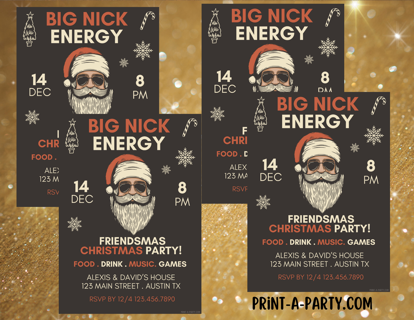 BIG NICK ENERGY - Editable Holiday & Christmas Invitation Template – Customizable Festive Party Invite for Easy Online or Print Sharing