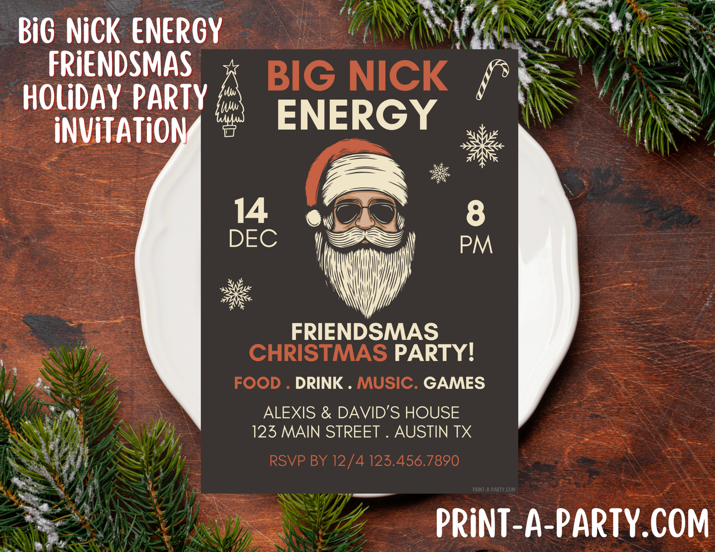 BIG NICK ENERGY - Editable Holiday & Christmas Invitation Template – Customizable Festive Party Invite for Easy Online or Print Sharing