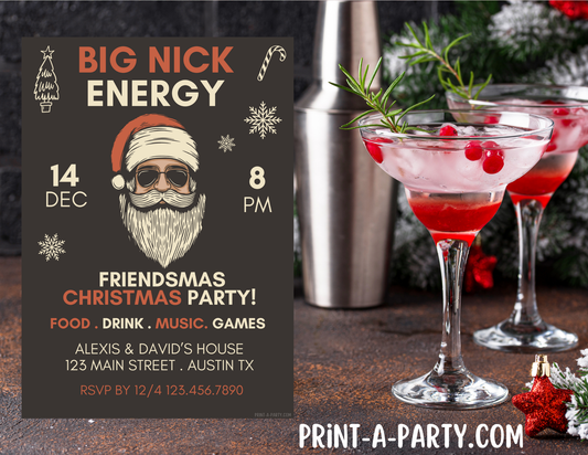 BIG NICK ENERGY - Editable Holiday & Christmas Invitation Template – Customizable Festive Party Invite for Easy Online or Print Sharing