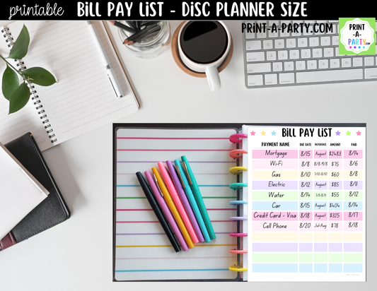 Bill Pay Checklist Printable for Discbound Planners