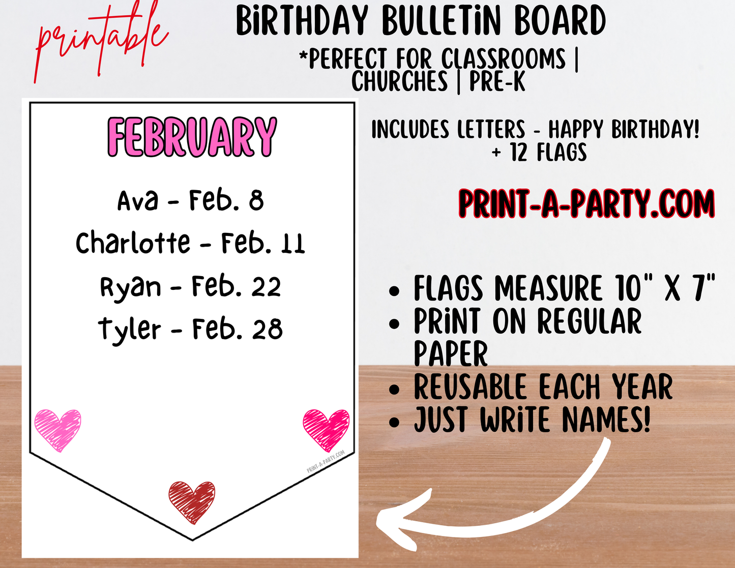 Birthday Bulletin Board Printable Display - Monthly Banner Flags Theme for Classroom Decor