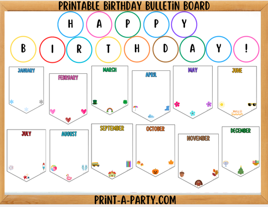 Birthday Bulletin Board Printable Display - Monthly Banner Flags Theme for Classroom Decor