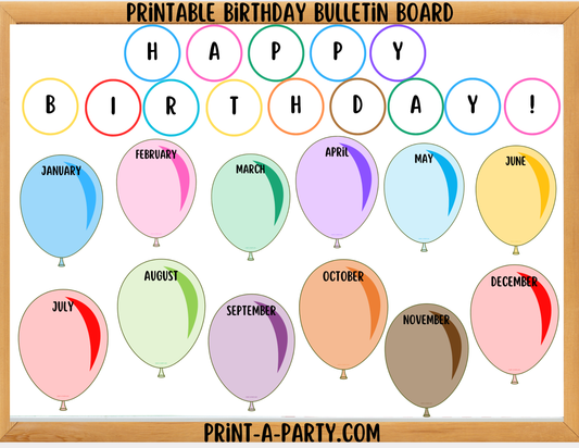 Birthday Bulletin Board Printable Display - Monthly Balloon Theme for Classroom Decor