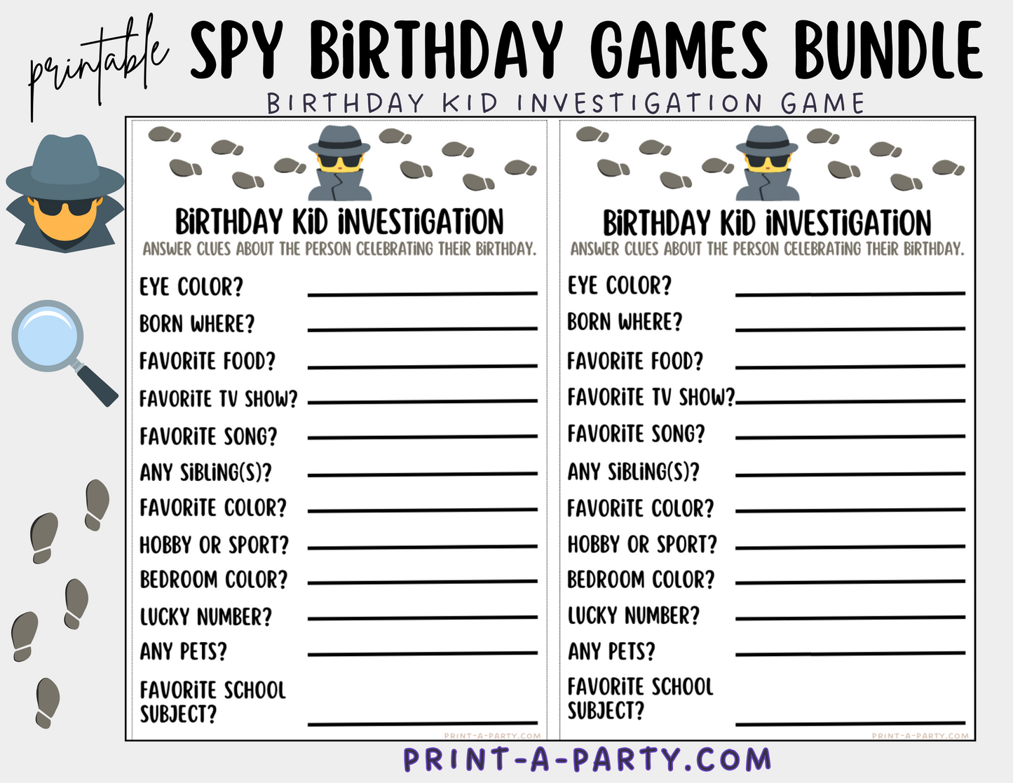 GAMES: SPY DETECTVE THEME | Birthday Party Games | Spy Party | Spy Party Ideas | INSTANT DOWNLOAD