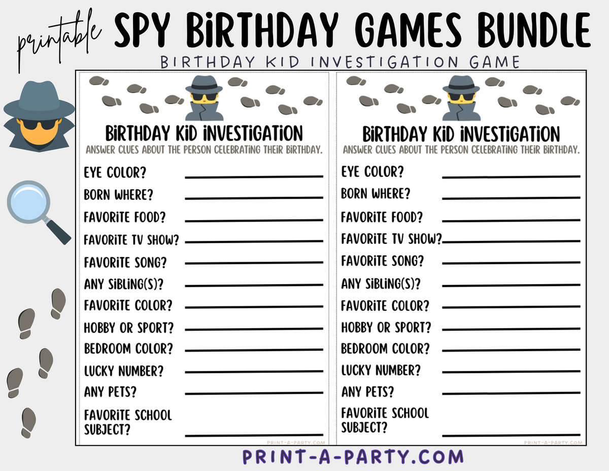 GAMES: SPY DETECTVE THEME | Birthday Party Games | Spy Party | Spy Party  Ideas | INSTANT DOWNLOAD