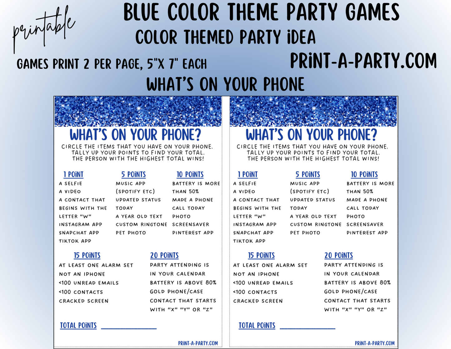 GAMES: COLOR PARTY BLUE THEME | Color Party | Blue Party Games | Blue Party Ideas | INSTANT DOWNLOAD