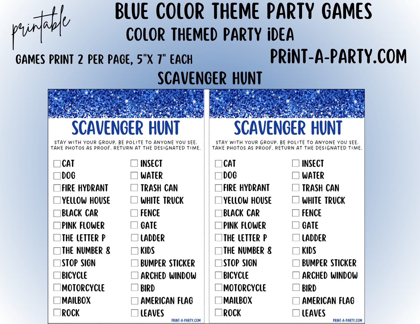 GAMES: COLOR PARTY BLUE THEME | Color Party | Blue Party Games | Blue Party Ideas | INSTANT DOWNLOAD