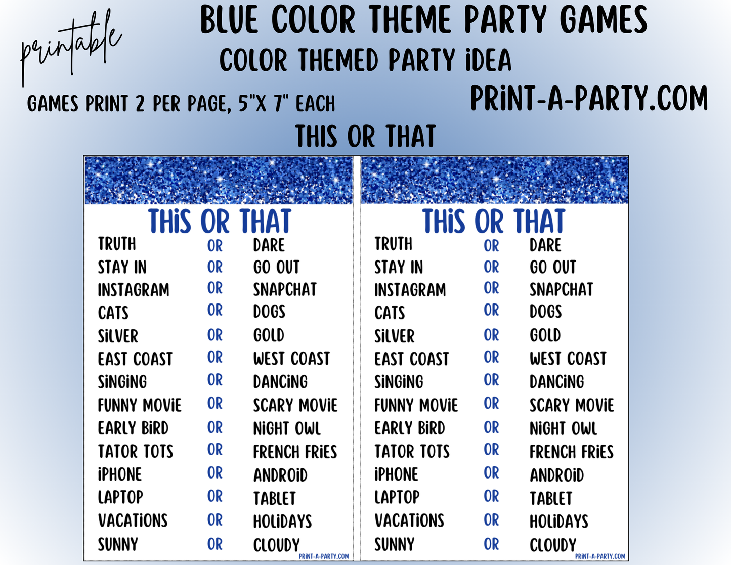 GAMES: COLOR PARTY BLUE THEME | Color Party | Blue Party Games | Blue Party Ideas | INSTANT DOWNLOAD
