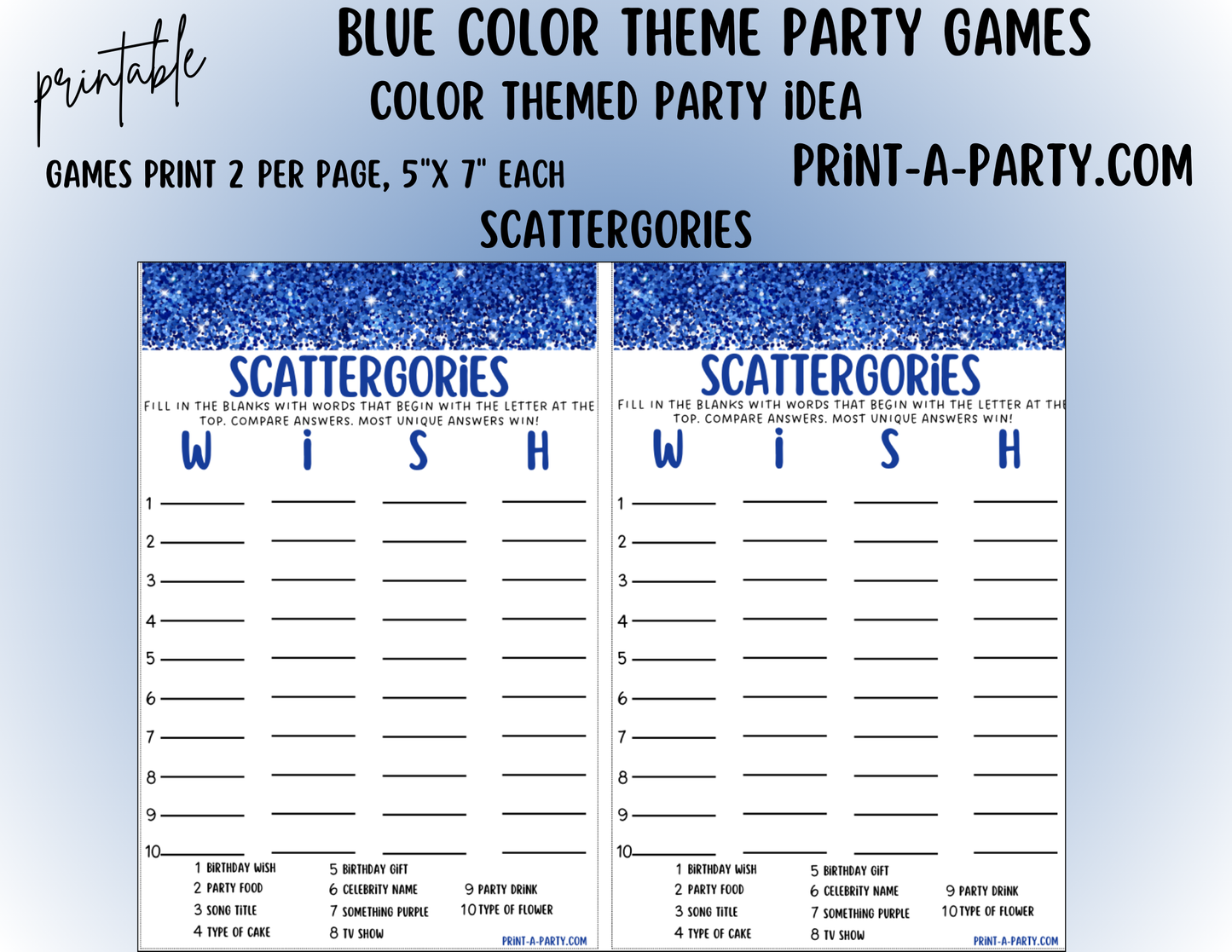 GAMES: COLOR PARTY BLUE THEME | Color Party | Blue Party Games | Blue Party Ideas | INSTANT DOWNLOAD