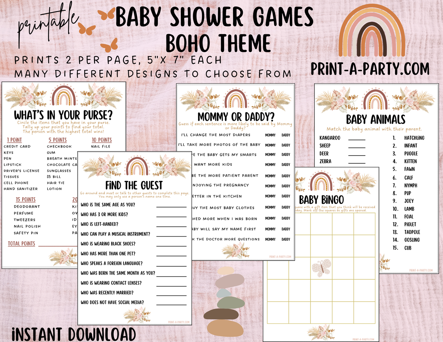 GAMES for Baby Shower | Boho Baby Shower Theme | Bohemian Baby Shower Games | Boho Baby Shower Activities | INSTANT DOWNLOAD