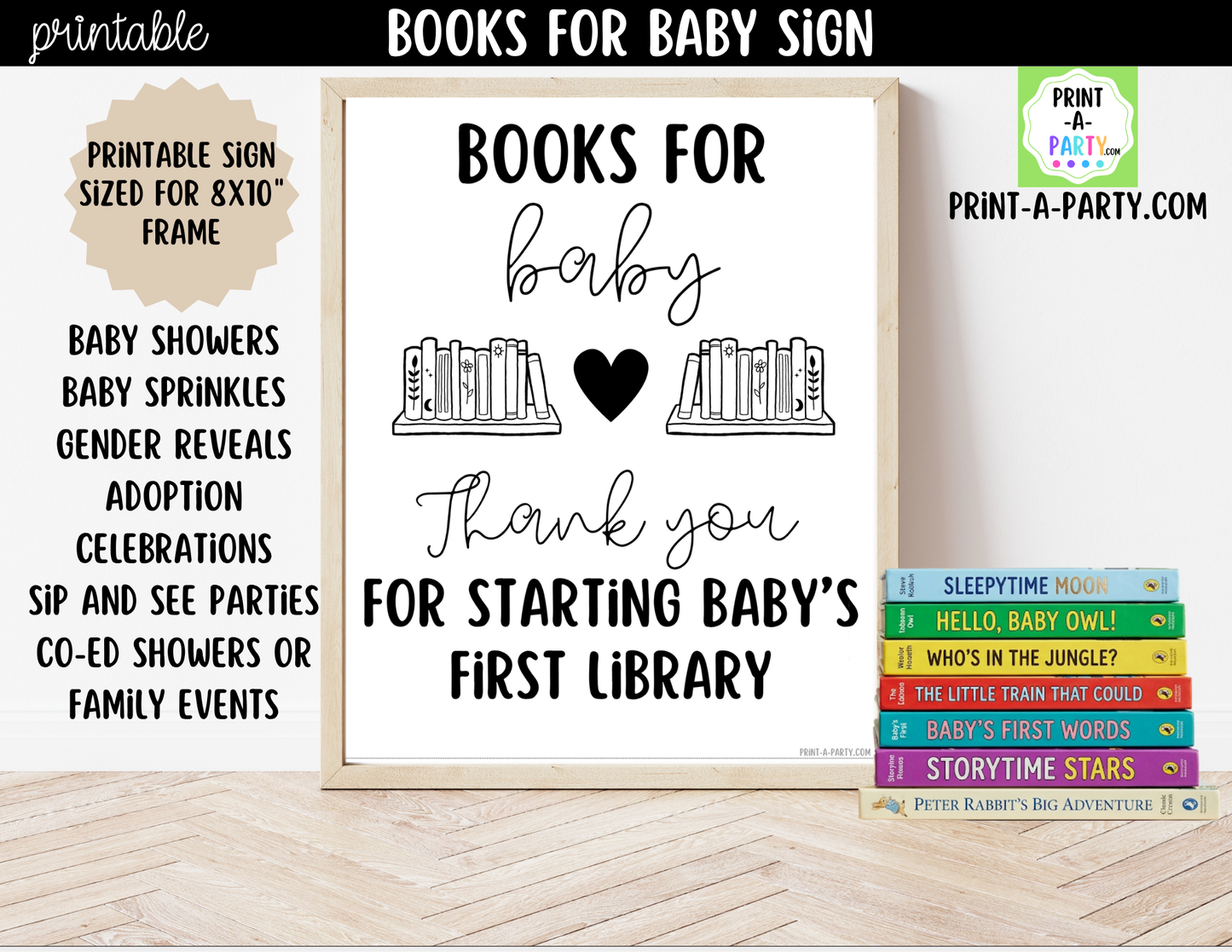 Books For Baby Printable Sign (8x10) – For Baby Shower and Events
