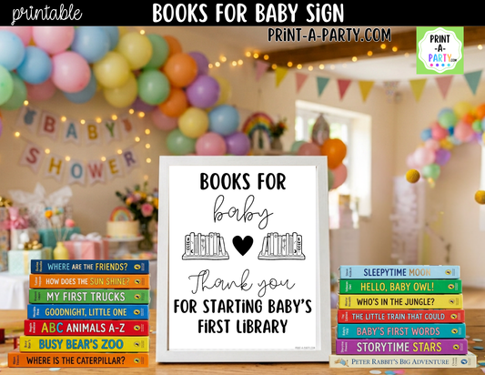 Books for Baby Sign Printable – Baby Shower Library Sign