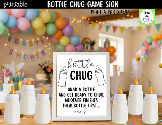 Baby Bottle Chug Game Printable Sign – Baby Shower Party Game