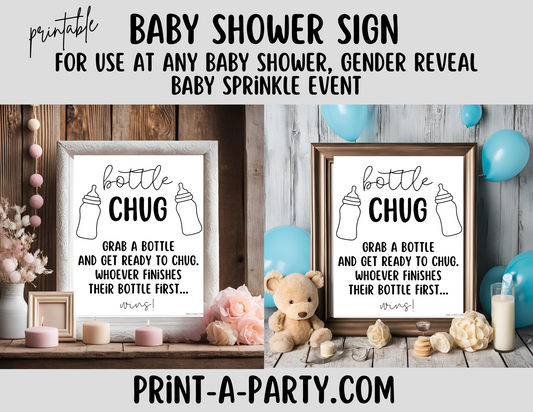 BABY BOTTLE CHUG Game Sign Printable - Fun Baby Shower Game for Gender Reveals, Sprinkles and Adoption Celebrations