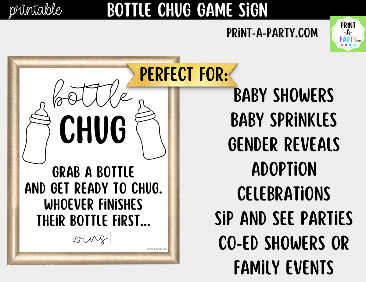 Baby Bottle Chug Game Printable Sign – Baby Shower Party Game