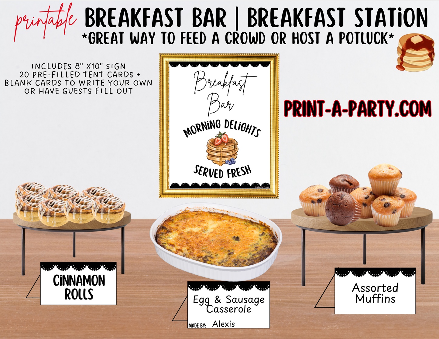 BREAKFAST BRUNCH BAR | Printable Breakfast Bar Sign & Food Labels - perfect for Brunches, Baby Shower, Bridal Brunches and Slumber Parties