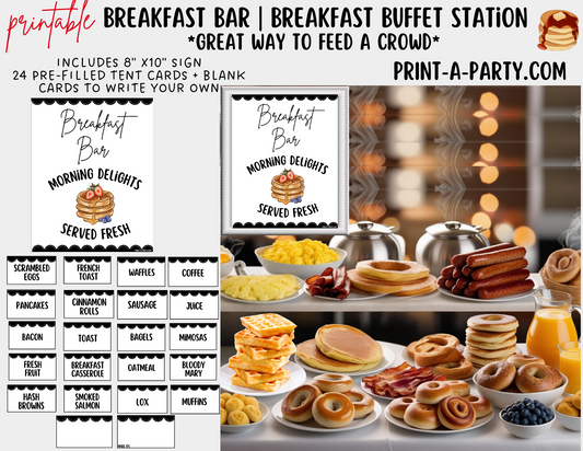 BREAKFAST BRUNCH BAR | Printable Breakfast Bar Sign & Food Labels - perfect for Brunches, Baby Shower, Bridal Brunches and Slumber Parties