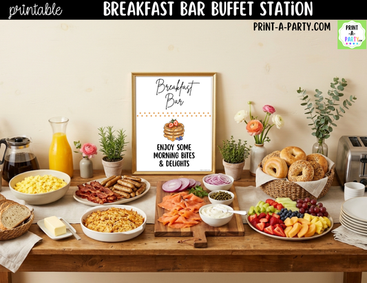 Breakfast Bar Sign & Tent Cards Printable | White