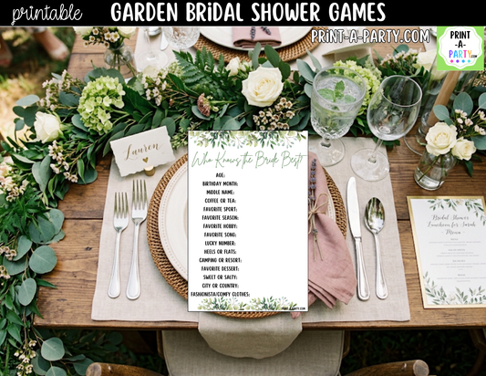 Garden Bridal Shower Games Printable Bundle