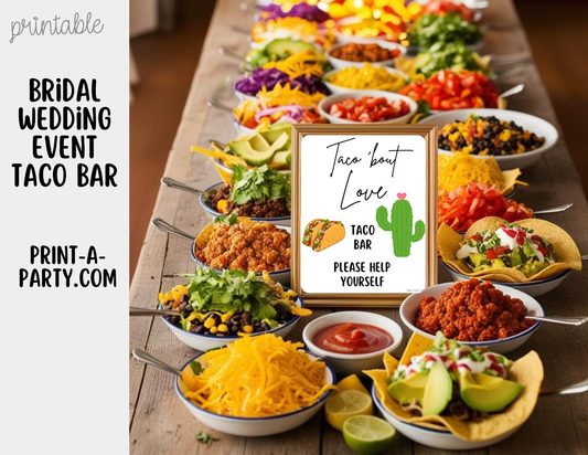 Wedding Taco Bar Printable Sign & Tent Cards – Bridal Shower Taco Station Decor, Instant Download