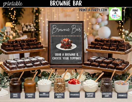Brownie Bar Printable Sign (8x10) & Topping Tent Cards – Perfect for Parties, Showers and Events