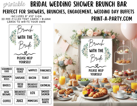 Wedding Event Bridal Brunch Bar Printable Sign & Tent Cards | Wedding Shower Breakfast Bar Decorations | Instant Download