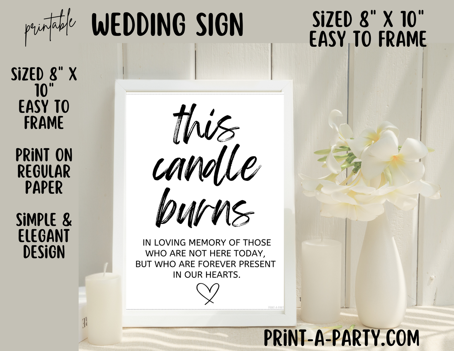 THIS CANDLE BURNS IN MEMORY | Printable Wedding Remembrance Sign for Ceremonies and Receptions