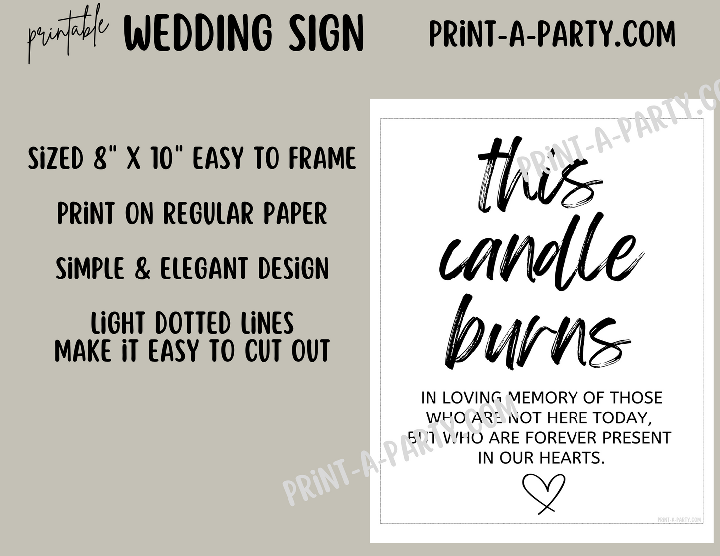 THIS CANDLE BURNS IN MEMORY | Printable Wedding Remembrance Sign for Ceremonies and Receptions