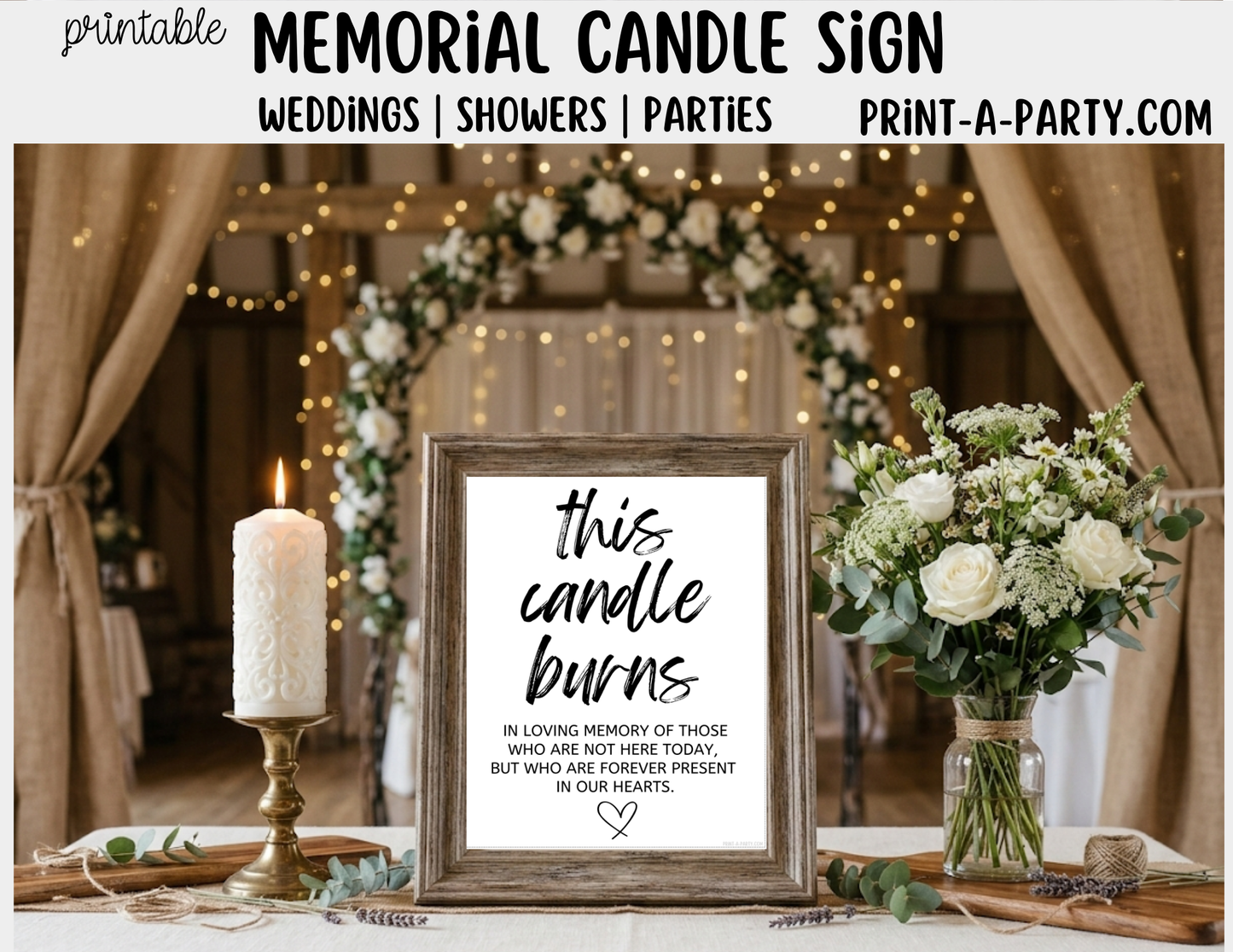 Printable Candle Memorial Sign (8x10) - Wedding Shower Decor - Instant PDF Download