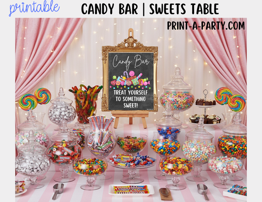 Candy Bar, Candy Buffet Sign (8x10) + Tent Cards Printable – Sweet Table Decor for Birthdays, Weddings, Showers
