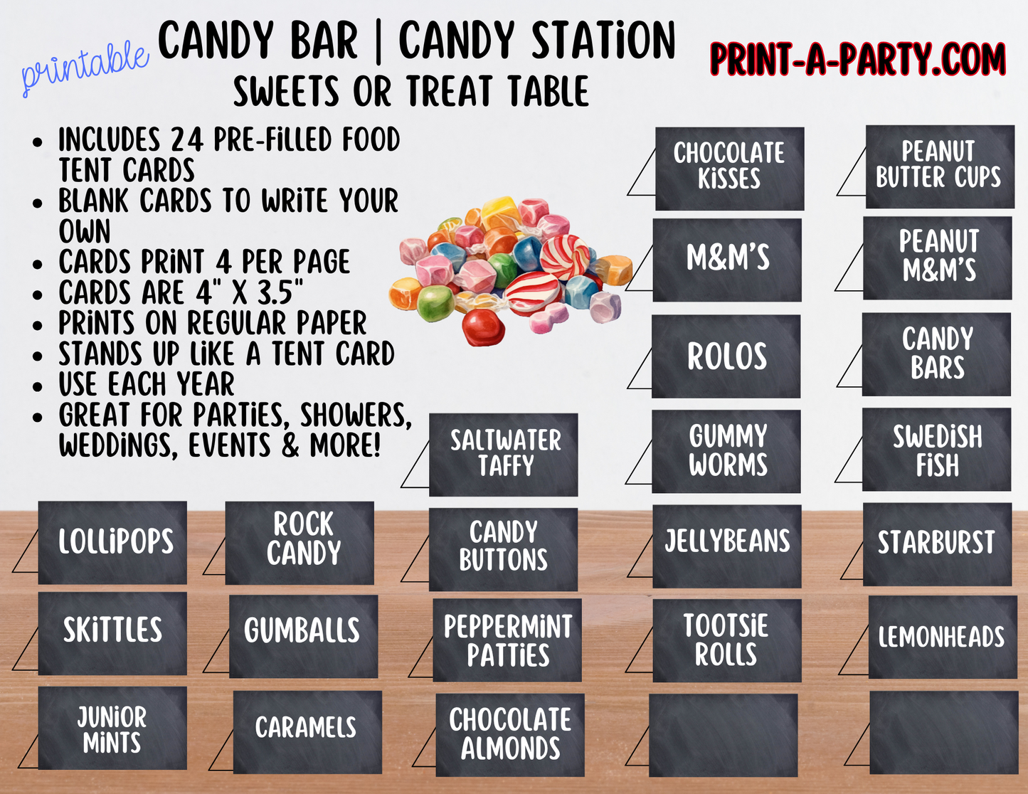 CANDY BAR Sign and Candy Labels Printable in Chalkboard – Sweet Table Decor for Birthdays, Weddings, Showers & More