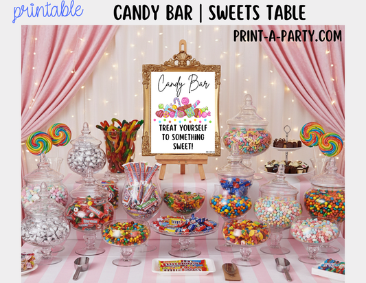 Candy Bar, Candy Buffet Sign (8x10) + Tent Cards Printable – Sweet Table Decor for Birthdays, Weddings, Showers