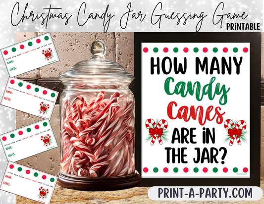 Candy Jar Guessing Game - CHRISTMAS CANDY CANES - Printable Holiday Party Game for Kids, Classrooms, Parties and Office Fun!