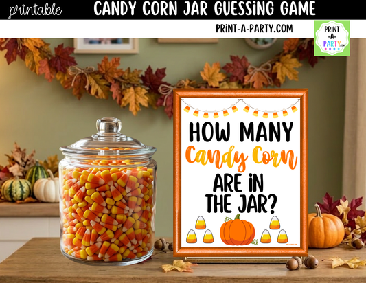 Fall Candy Corn Jar Guessing Game Printable Sign (8x10) & Guessing Cards for holiday parties, office, décor and events