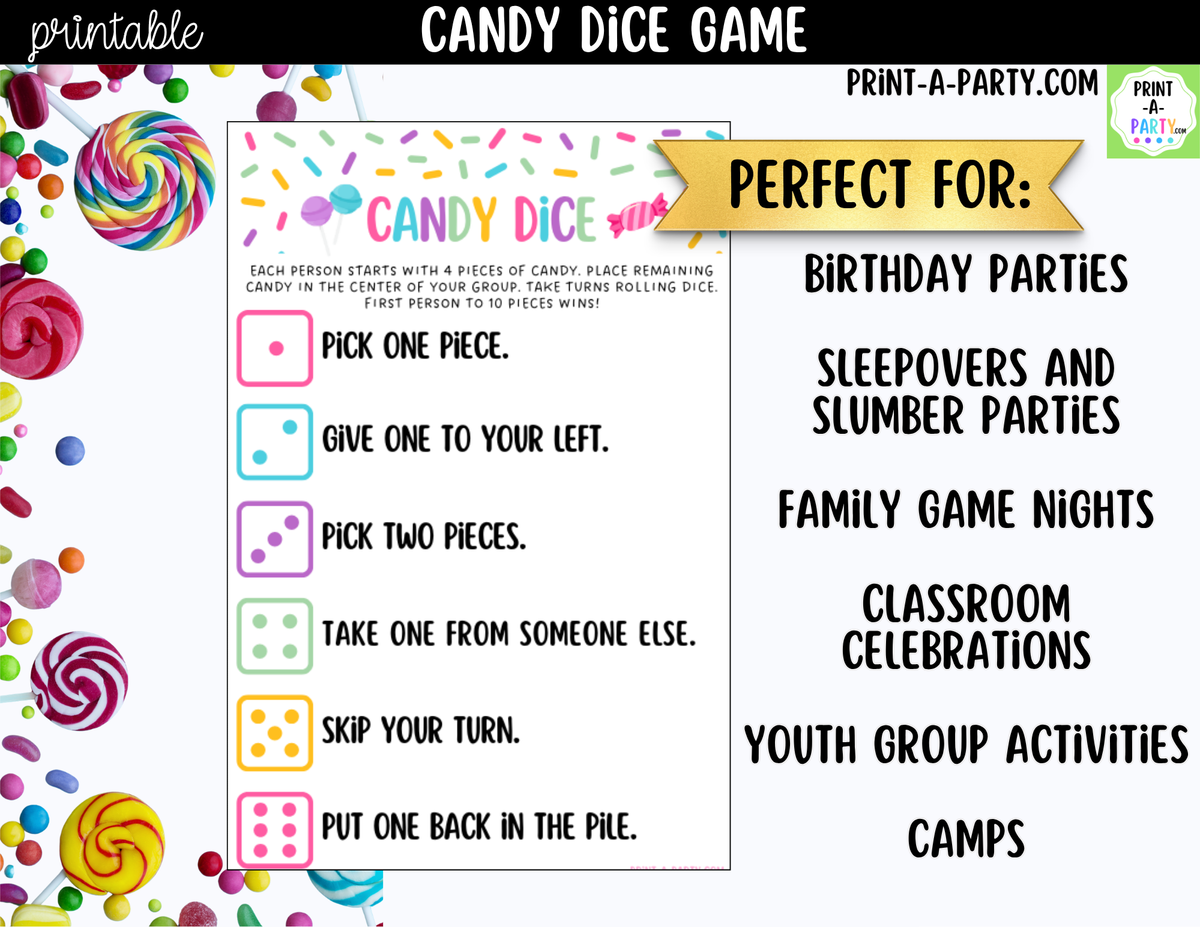 Candy Dice Game Printable | Birthday & Family Party Game