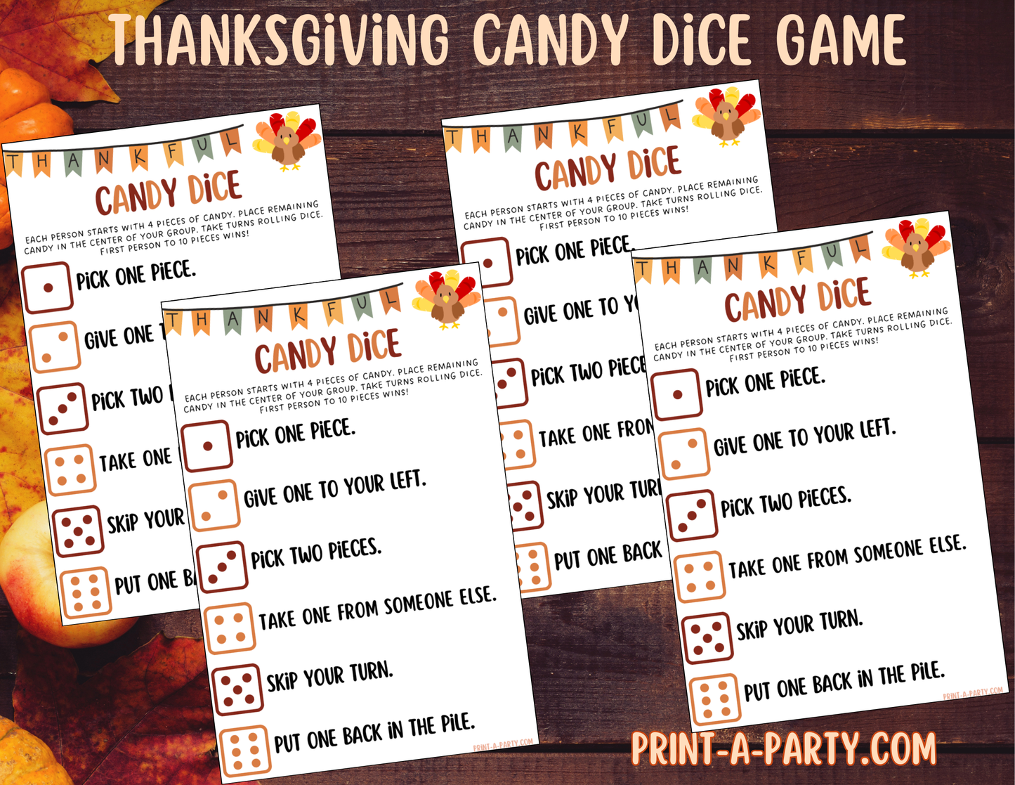 DICE GAME: Thanksgiving Themed Dice Candy Game Printable - Fun Fall Activity for Kids, Classrooms, and Family Gatherings