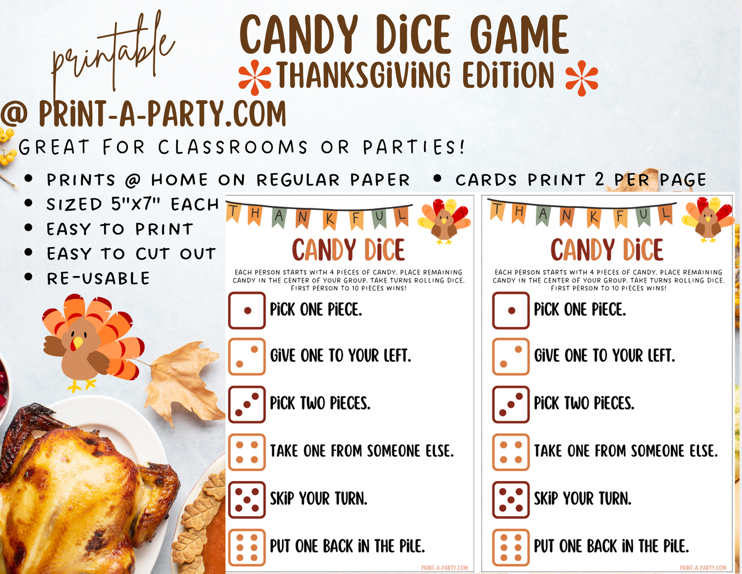 DICE GAME: Thanksgiving Themed Dice Candy Game Printable - Fun Fall Activity for Kids, Classrooms, and Family Gatherings