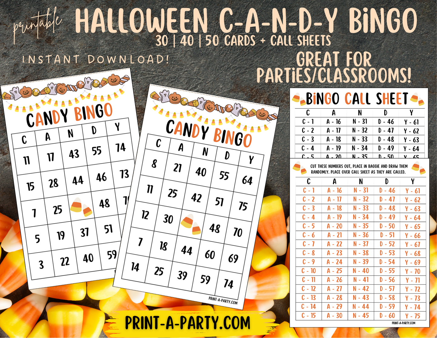 BINGO: Halloween Candy Corn Bingo Printable Game – Fun C-A-N-D-Y Game for Kids, Classrooms, & Parties